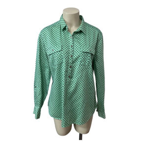 New York & Company Mint Green Black Polka Dot Button Down Shirt XL
